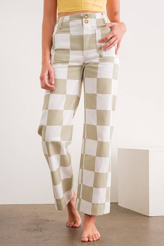 Beige + White Checkered Jeans