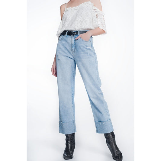 crystal hem straight leg jeans