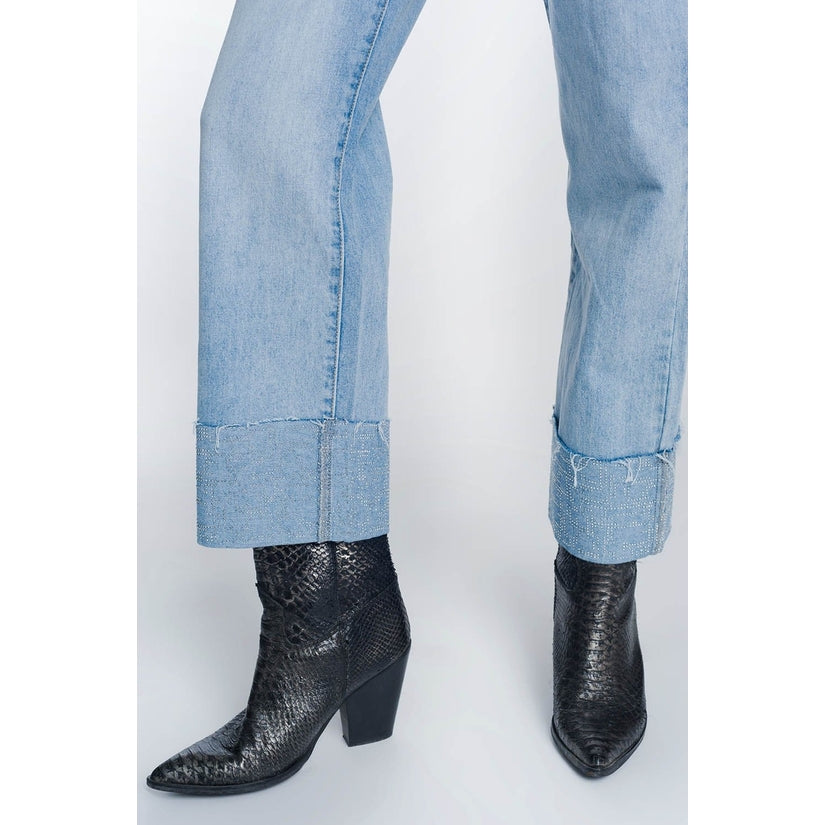 crystal hem straight leg jeans