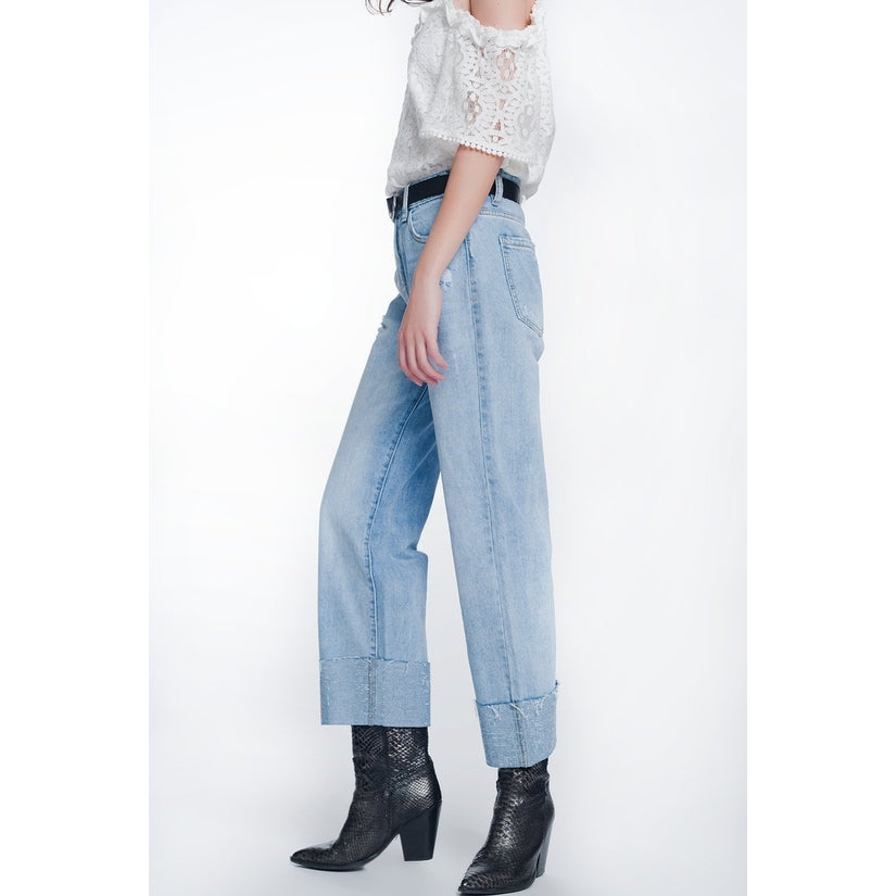 crystal hem straight leg jeans