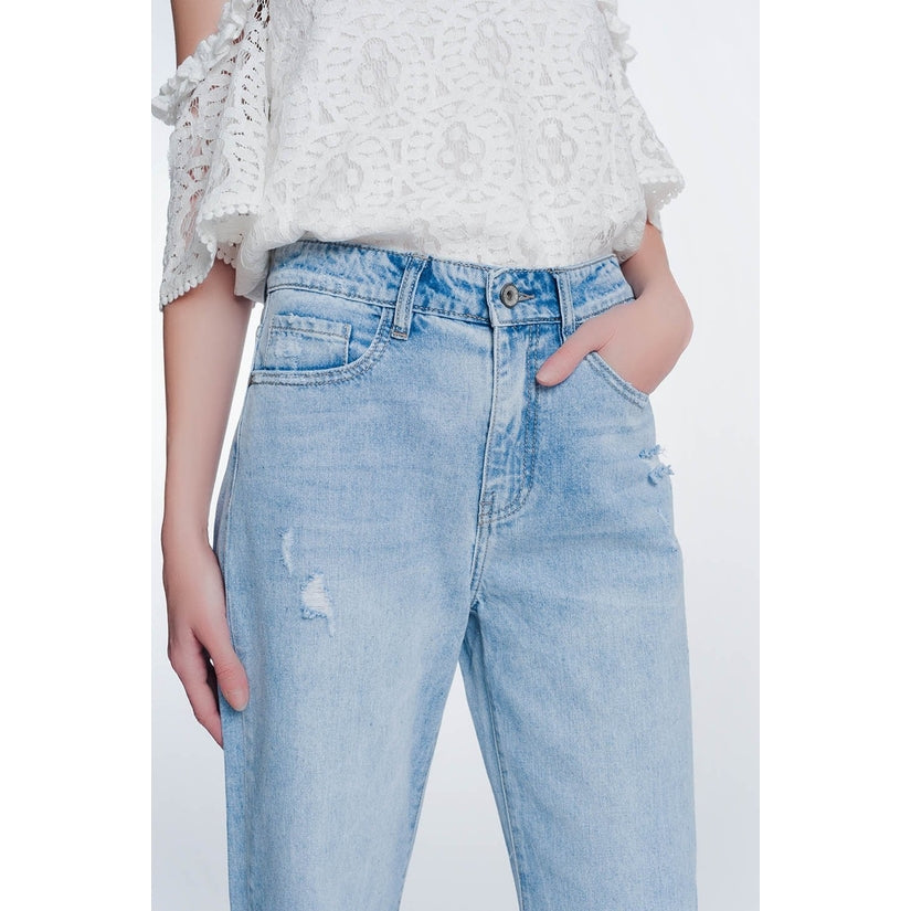 crystal hem straight leg jeans