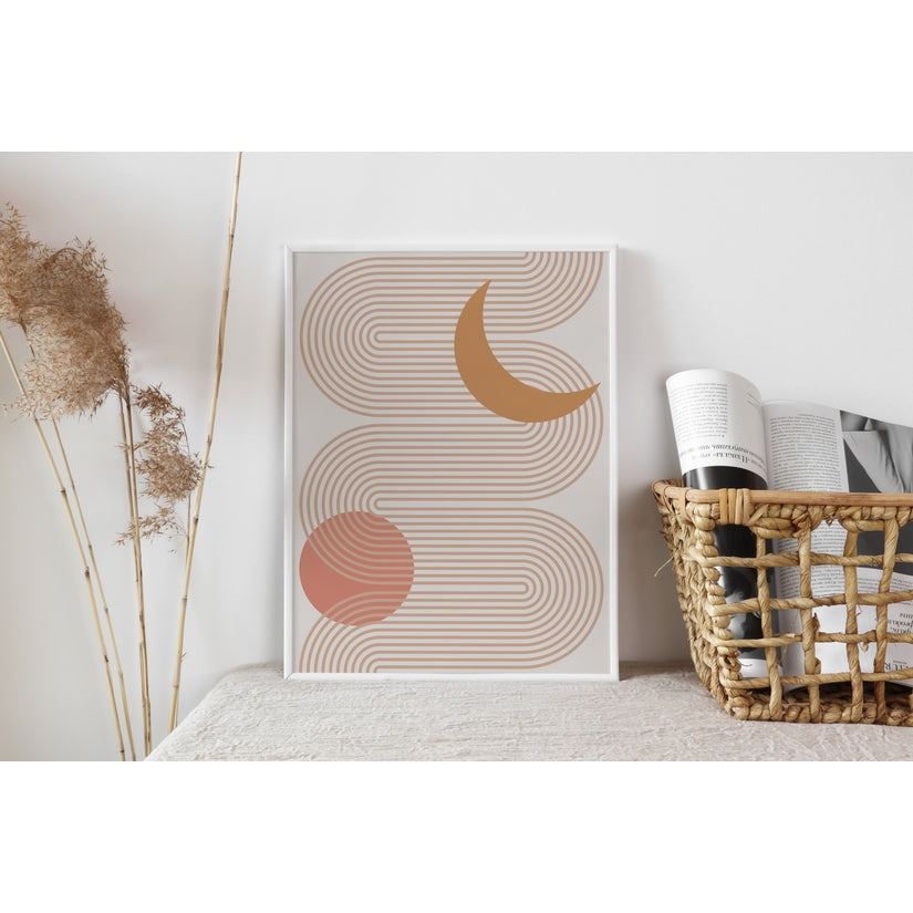 Abstract Line Art Sun and Moon Print