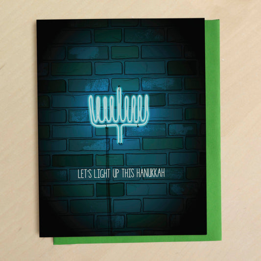 Neon Menorah Hanukkah Greeting Card