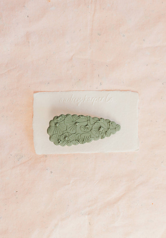 Green scallop clay barrette/ hair clip