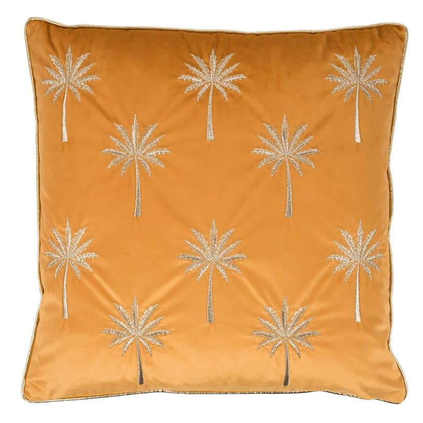 Gold Velvet Palm Pillow Cover