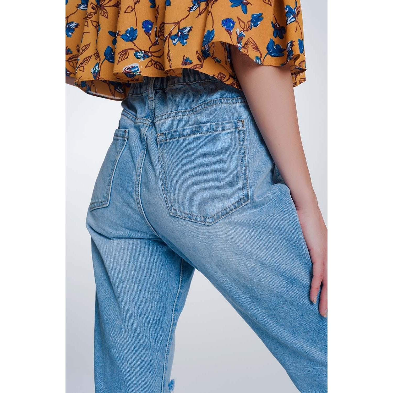 high waisted distressed mom jeans