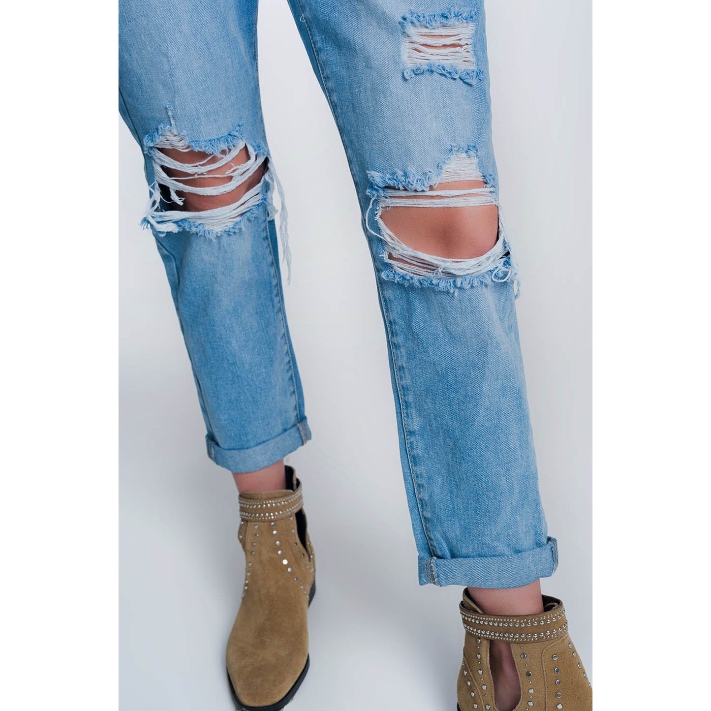 high waisted distressed mom jeans