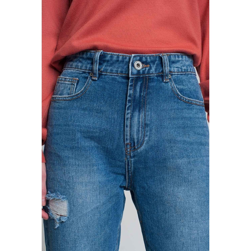 High waist distressed mom jeans