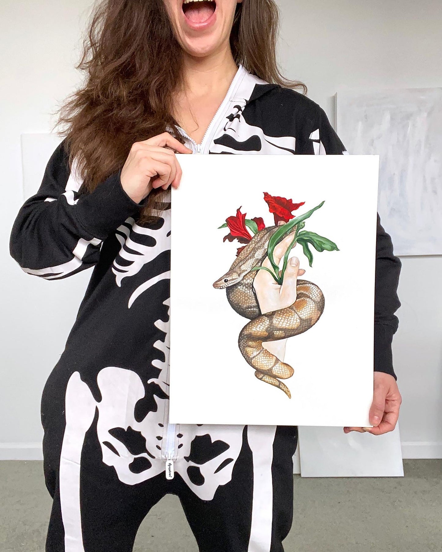 Red Flower & Snake Art Print