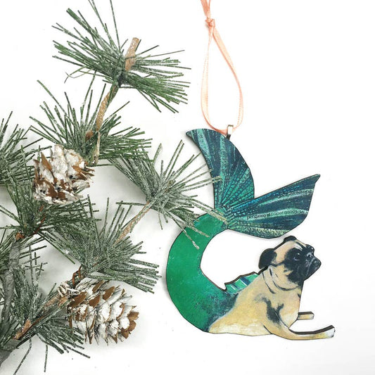 pug mermaid ornament