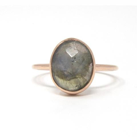 Rose gold oval labradorite ring