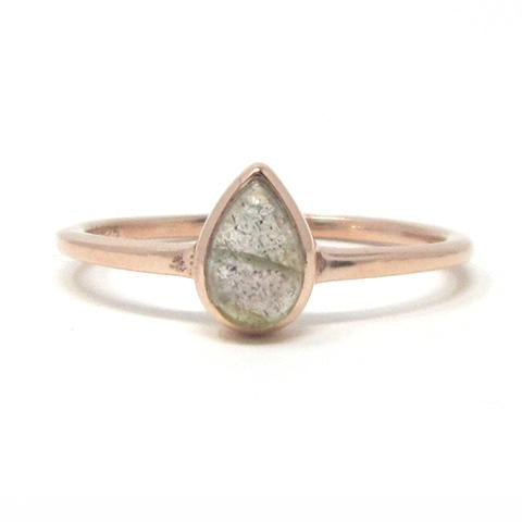 Rose gold pear labradorite ring