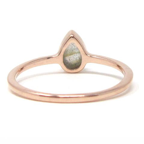 Rose gold pear labradorite ring
