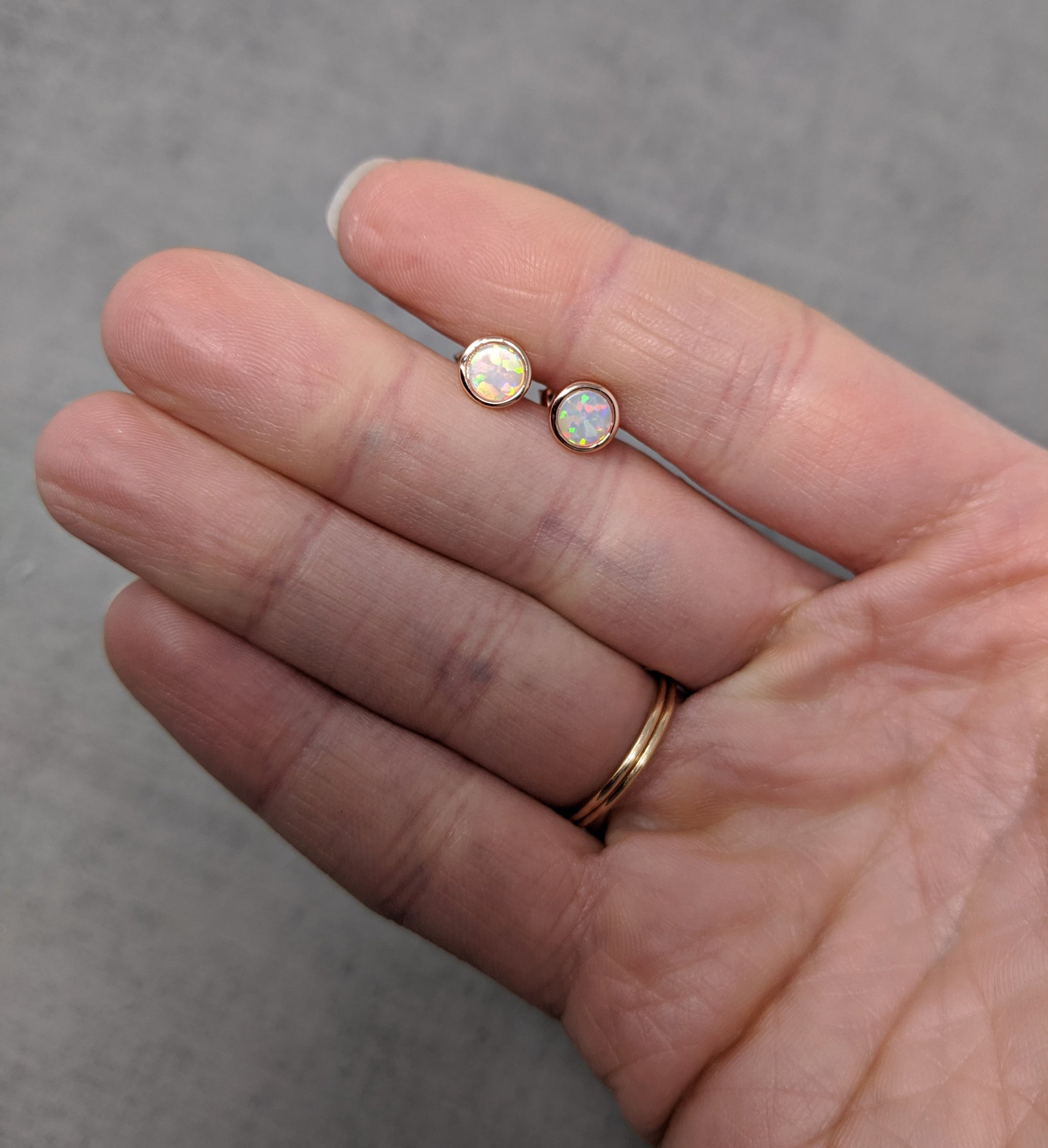 rose gold opal stud earrings