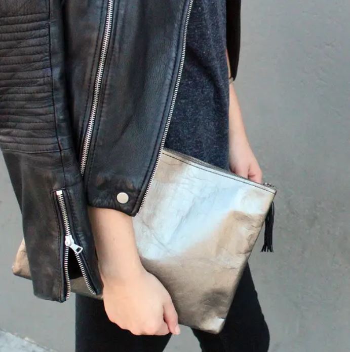 Silver large clutch bag