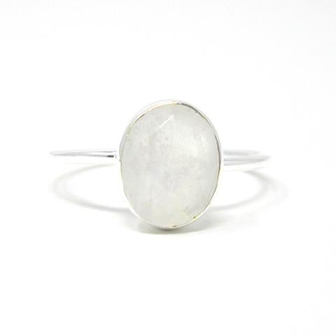 Sterling silver oval moonstone ring