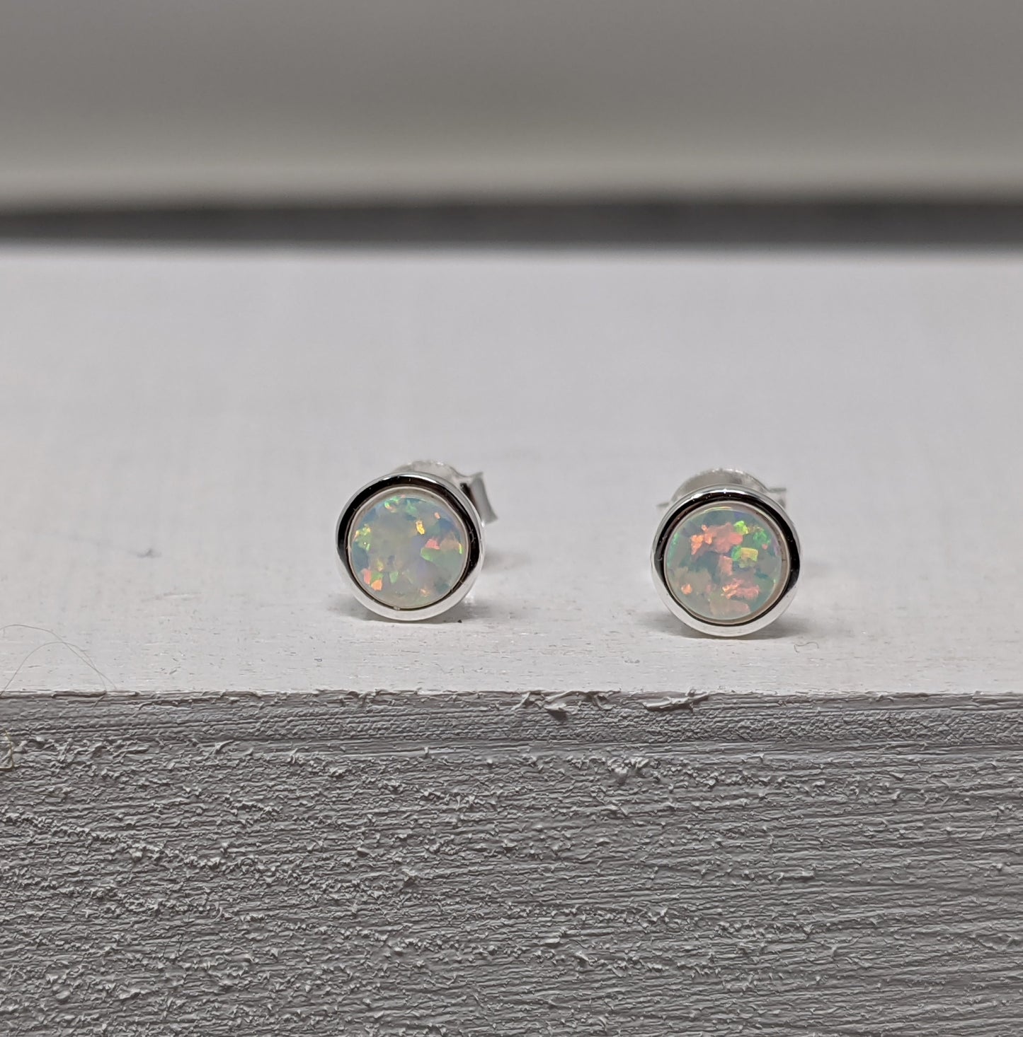 sterling silver round opal stud earrings