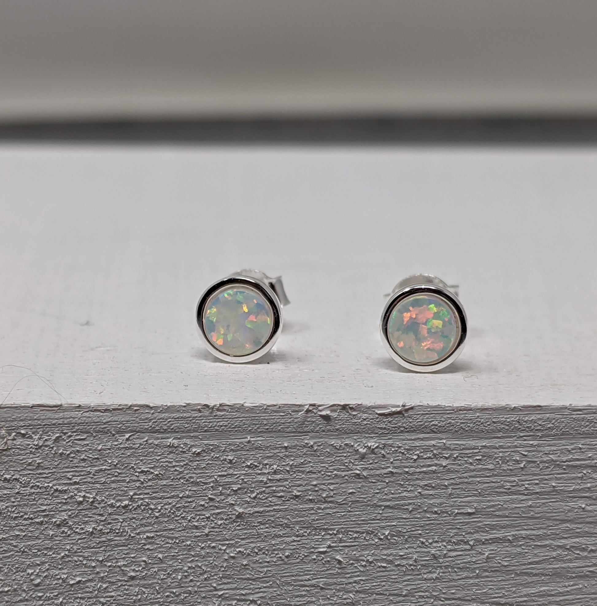 sterling silver round opal stud earrings