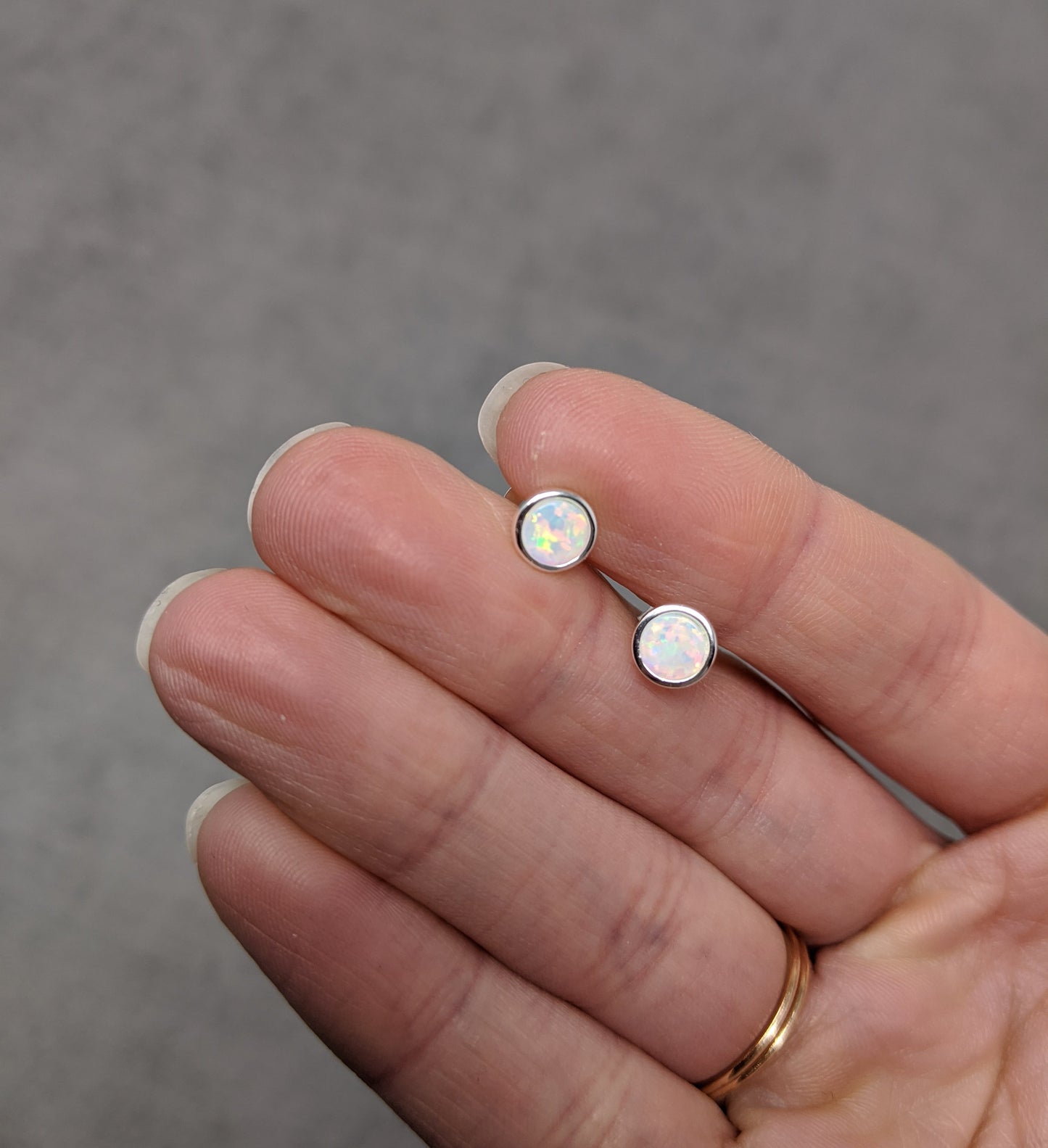sterling silver round opal stud earrings