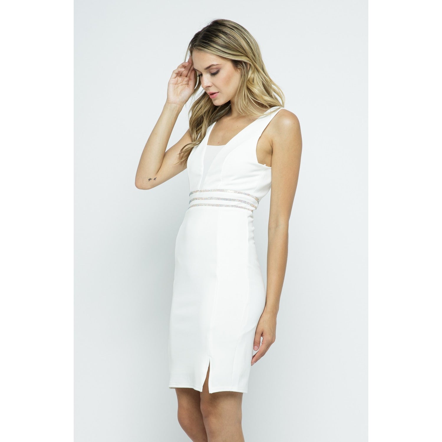 White Fiona Dress with open back and plunge neck