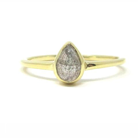 yellow gold pear labradorite ring