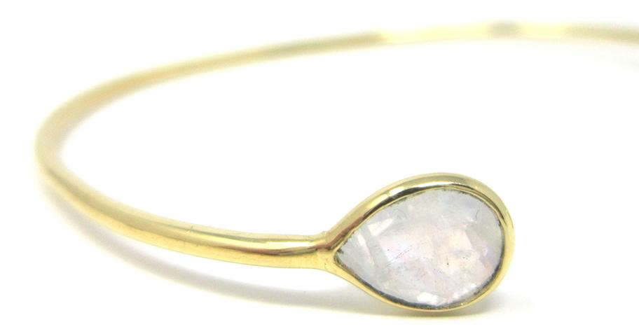 yellow gold pear moonstone cuff bracelet