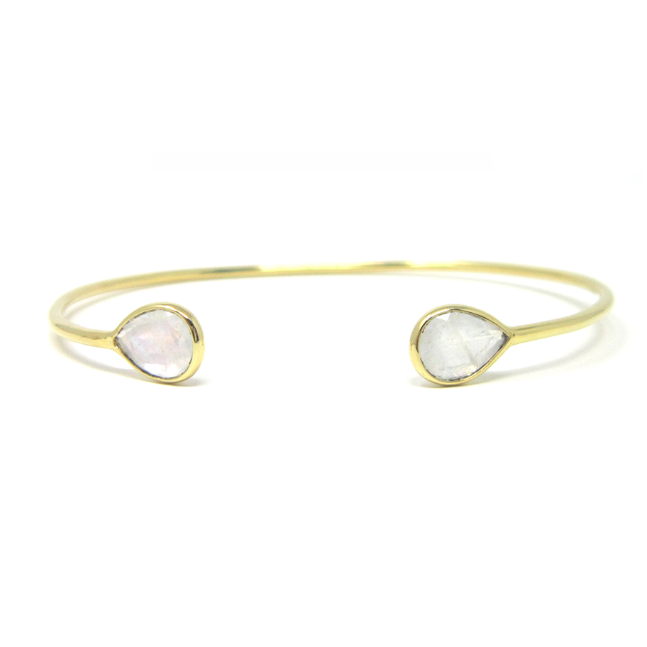 yellow gold pear moonstone cuff bracelet